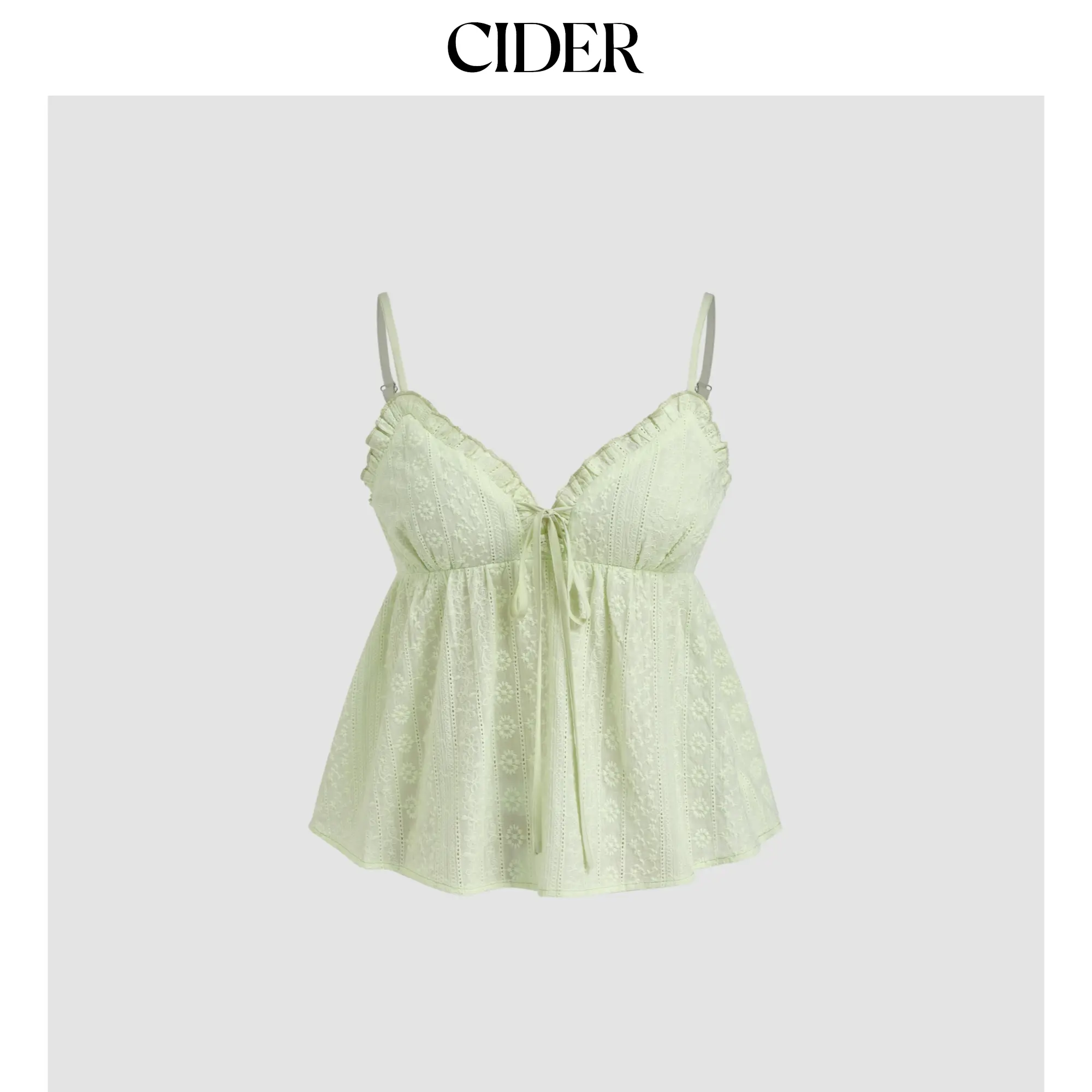 Cider Women's Broderie Anglaise V-Neck Shirred Lettuce Trim Cotton Cami Top SummerWins SummerFinds