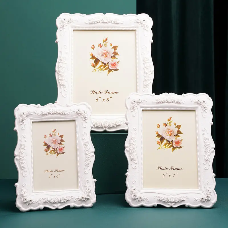 6 7 8 10inch Creative white three-dimensional rose flower decorative border photo frame, waterproof, lightweight, suitable for home decoration