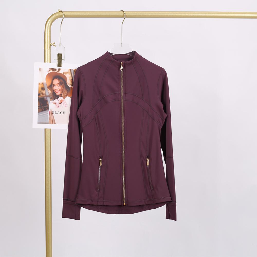 LULU  Same style  Women's Stand-Up Collar Gold Zipper Yoga Top, Spring-Style Fitted Top, Sports Jacket, Fitness Long-Sleeve Sun Protection Jacket