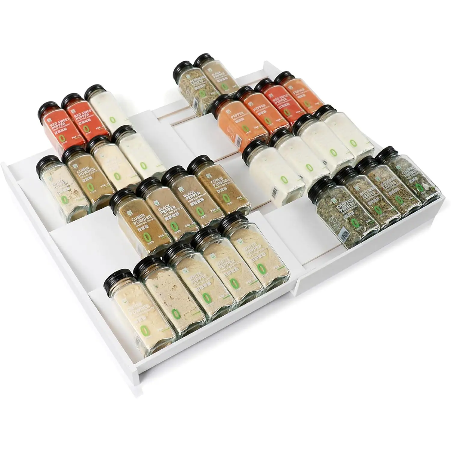 Drawer Organizer, 4-Tier  Rack for Cabinet | 12"-23" Expandable,No Assembly,Seasoning Storage Insert,(Need 3.1” Deep Drawer)  Organizer for Drawer,Jars Not Included