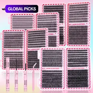 Lash Clusters Kit, 640 Pcs Eyelashes Clusters Extensions Kit 9-16mm Individual Lashes D Curl Wispy False Eyelashes Thin Band, with Bond Seal Tweezers DIY (20D+30D+40D+50D+60D+80D Kit 9-16mm)