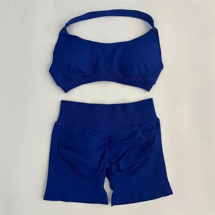 Women's Impact 2-Piece Sleeveless Bra & Short Athletic Workout Wear Set - Royal Blue, Adjustable Straps, Moisture-Wicking Quick-Dry Fabric, Lightweight Minimalist Design, Medium Support for Gym, Athletic Two-Piece Women's Sportswear Set