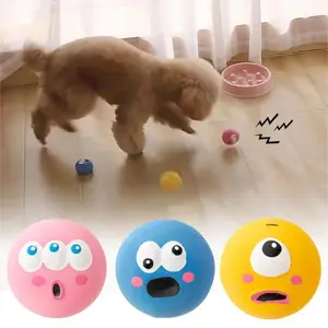 Dog Chew Toy Squeaky Ball Toy Teeth Care Cartoon Big Eye Ball Stress Relief Interactive Trainning