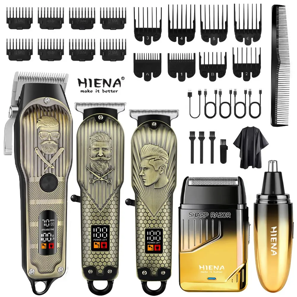 5-in-1 Men's Hair Clipper, Wireless Hair Trimmer Set with LED Display, Professional Electric Beard Trimmer & Electric Shaver Combo, Men's Hair Styling Kit, Gift for Son, Husband, Father, Bronze Gentleman Design