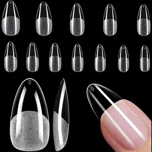 120pcs Long Almond Gel Press-On Matte False Nails, Transparent Full Coverage Pre-Designed Tips, 12 Sizes, DIY Nail Art Supplies for Women