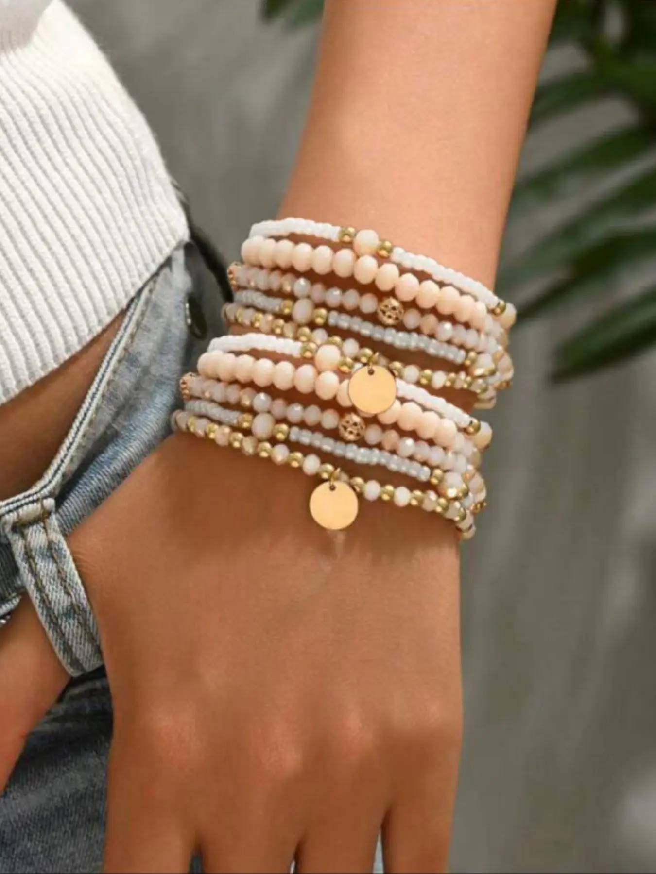 Boho Style Glass Bead Bracelet Set, Multi-Layer Pearl Pendant Jewelry for Women, Perfect Gift for Holidays & Daily Wear