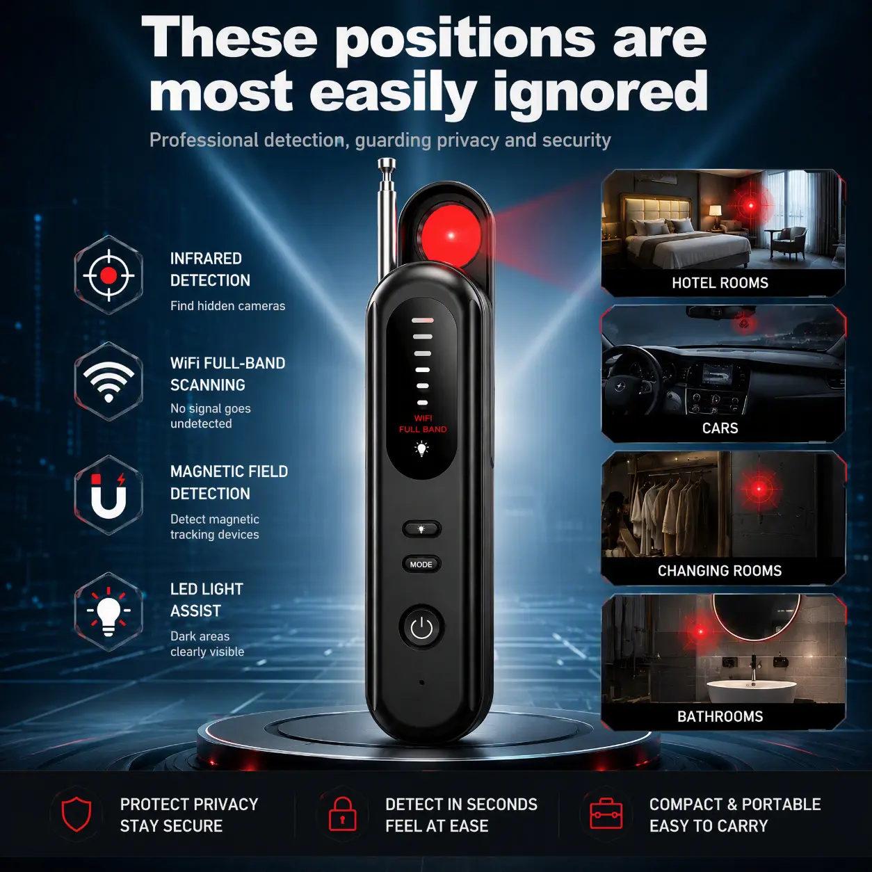 T01 camera detector hotel anti-candid photography wireless signal reconnaissance infrared night vision anti-peeping detector
