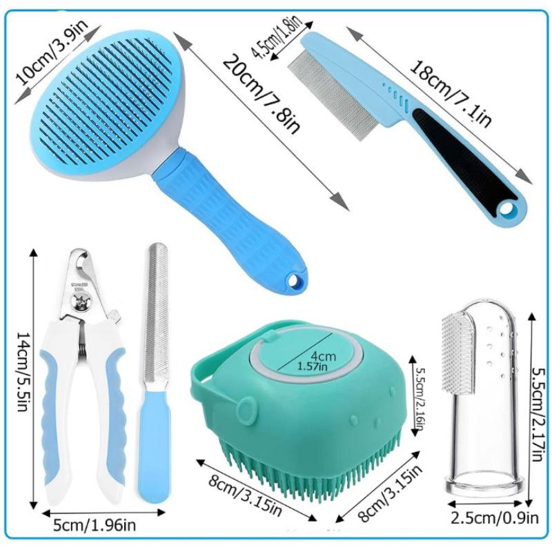 7-Piece Pet Grooming Kit for Cats & Dogs: Self-Cleaning Slicker Brush, Nail Clippers, File, and Shedding Remover