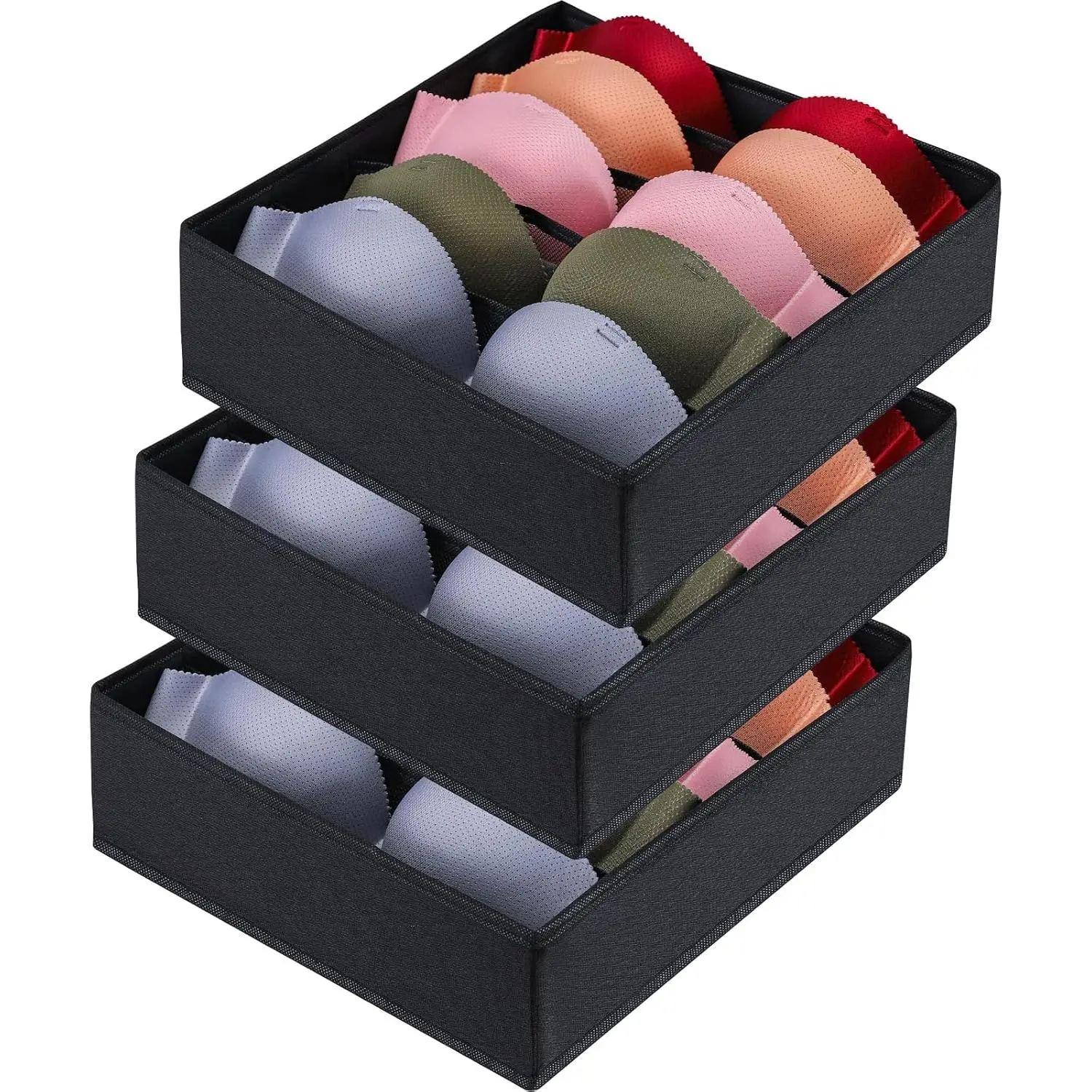 Bra Storage Drawers Organizer for Clothing Underwear Drawer Organizer Dividers Black Foldable Storage Cube Bins for Bra,Socks, Underwear,3 Pack (Black)