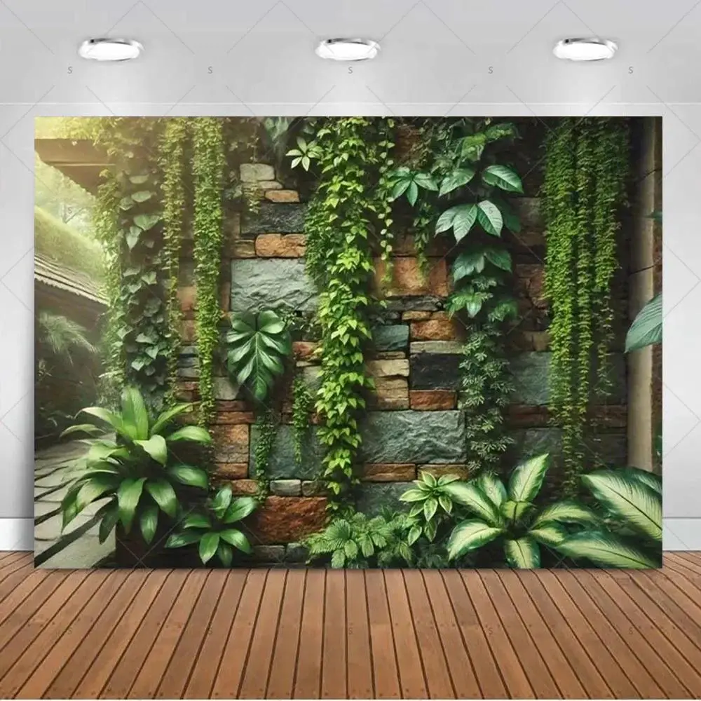 Outdoor Event Decor Green Plants Background Banner Palm Leaf Tropical Plant Grass Backdrop Supplies Party Decoration Baby Shower Photography Props