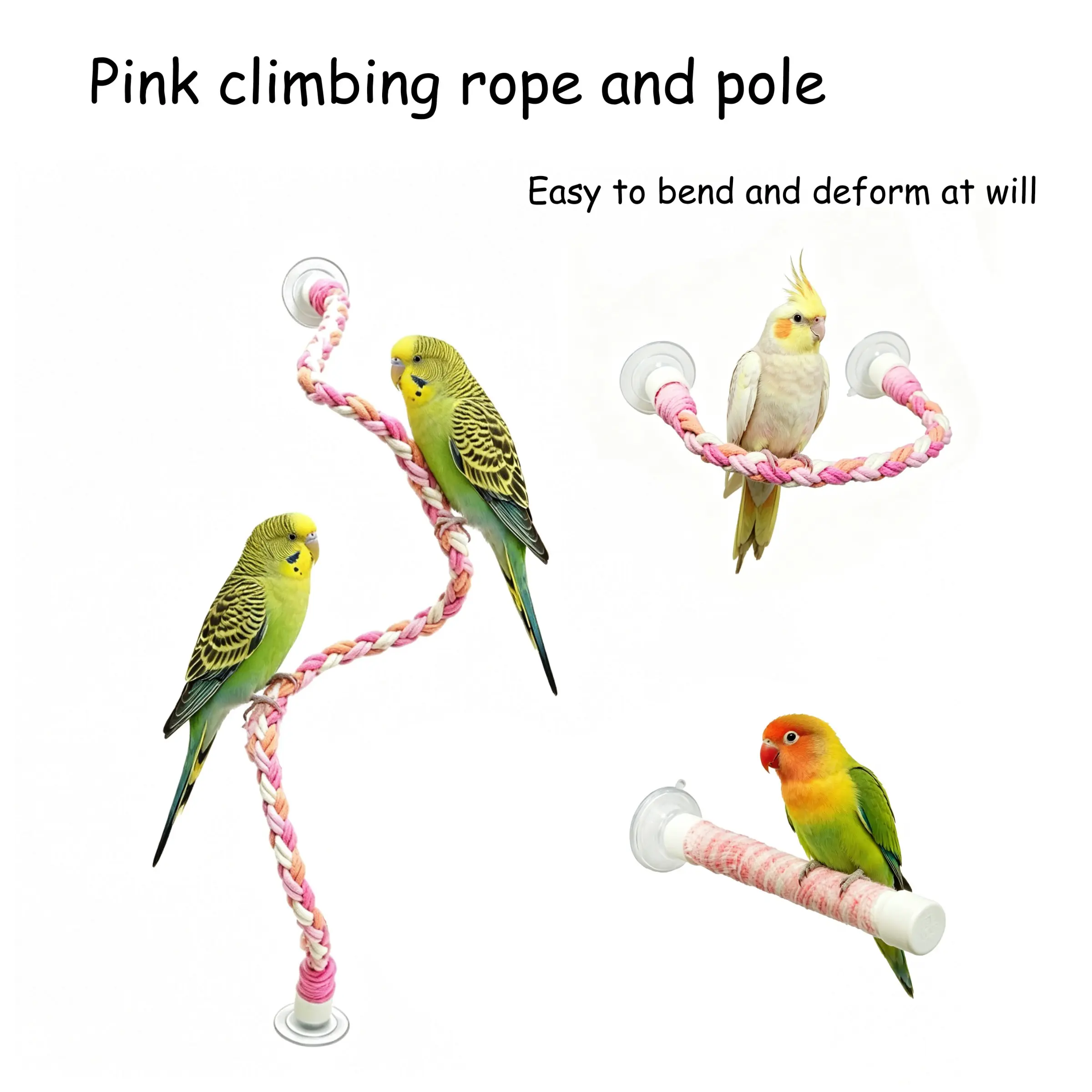 3-Piece Bird Cage Perch Rack Set, Ideal for Smooth Walls and Glass Windows, Perfect for Parrots, Sun Conures, and Budgies, Small to Medium Birds