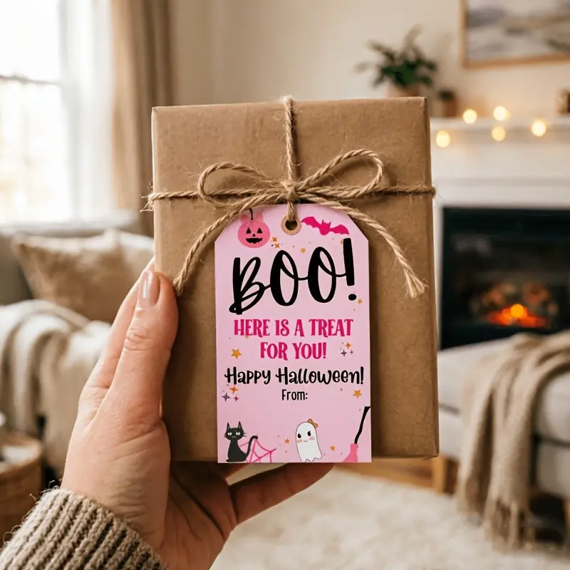 20 Cute Halloween Gift Tags, Cat and Ghost Design Boo Candy Bag Labels, DIY Party Favor Tags, Suitable for Candy Bags, Gift Bags, Class Exchanges