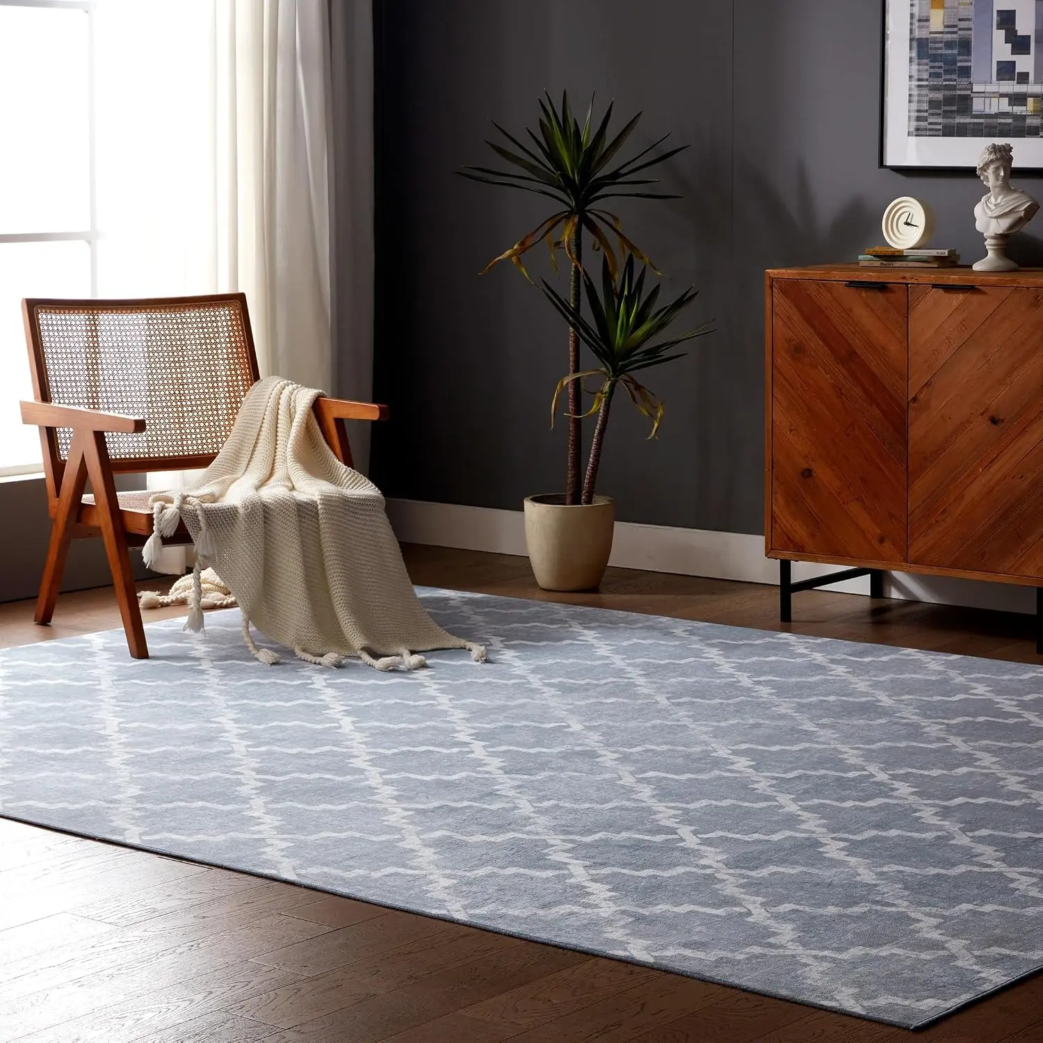 4x6 Area Rug for Bedroom, Washable Area Rug Non Slip Carpet for Livingroom, Quatrefoil  Low Pile  Rugs Indoor, Teal