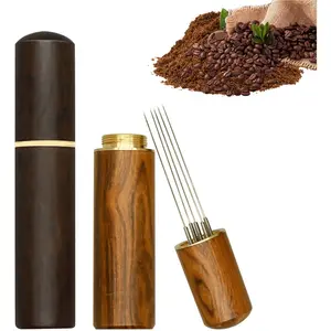 2 Pcs Espresso Distribution Tool, Espresso Stirrer Tool with Natural Wood Handle and Base, 5 Needles Espresso Coffee Stirrers Espresso Needle Distributor for Home Kitchen Cafe (Walnut and Rosewood)