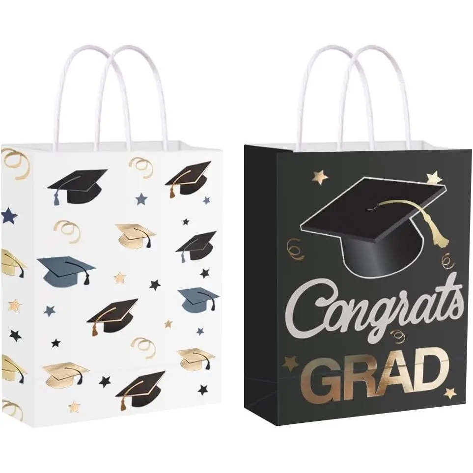 12 count Graduate  Bags, Graduation Party Favor Gifts Wrapping Bags for Graduation  Theme Party Supplies Decoration (Black )