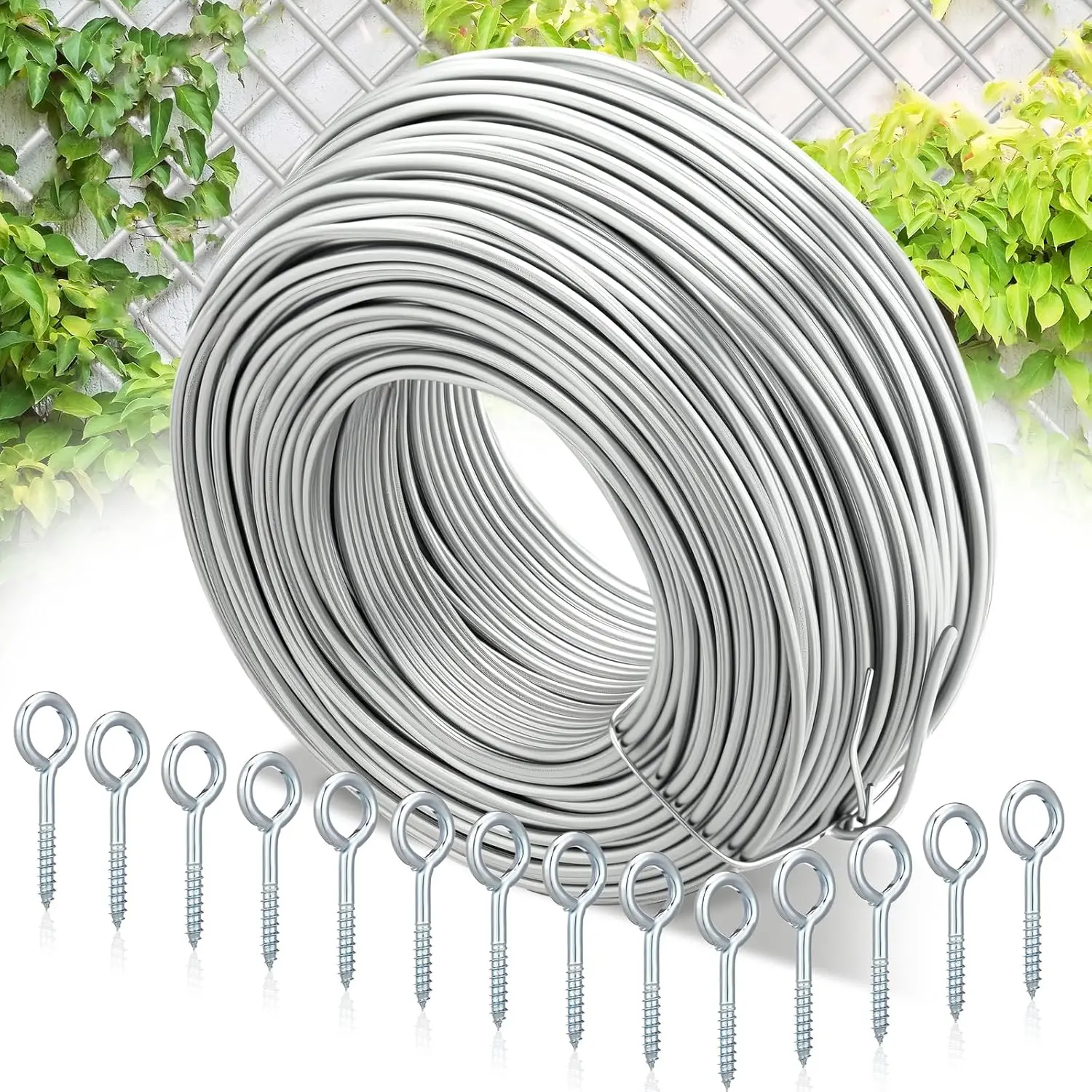 200 ft Wire Trellis Kit 16 Gauge Galvanized Coated Steel Garden Wire Trellis with 20 Vine Eye Screws for Outdoor Wall Fence Grape Climbing Plants