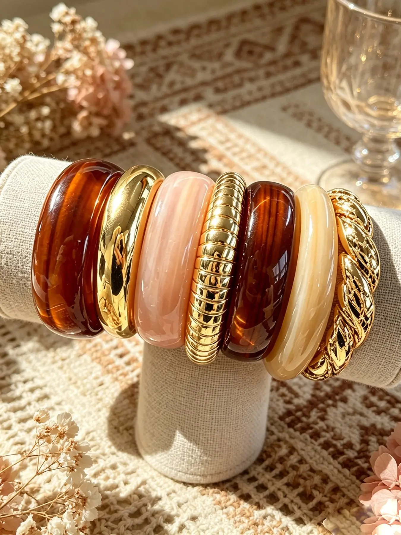 7-Piece Women's Bracelet Set, Elegant Boho Acrylic Geometric Cuff Bracelets, All-Season Fashion Jewelry, Perfect Gift for Her