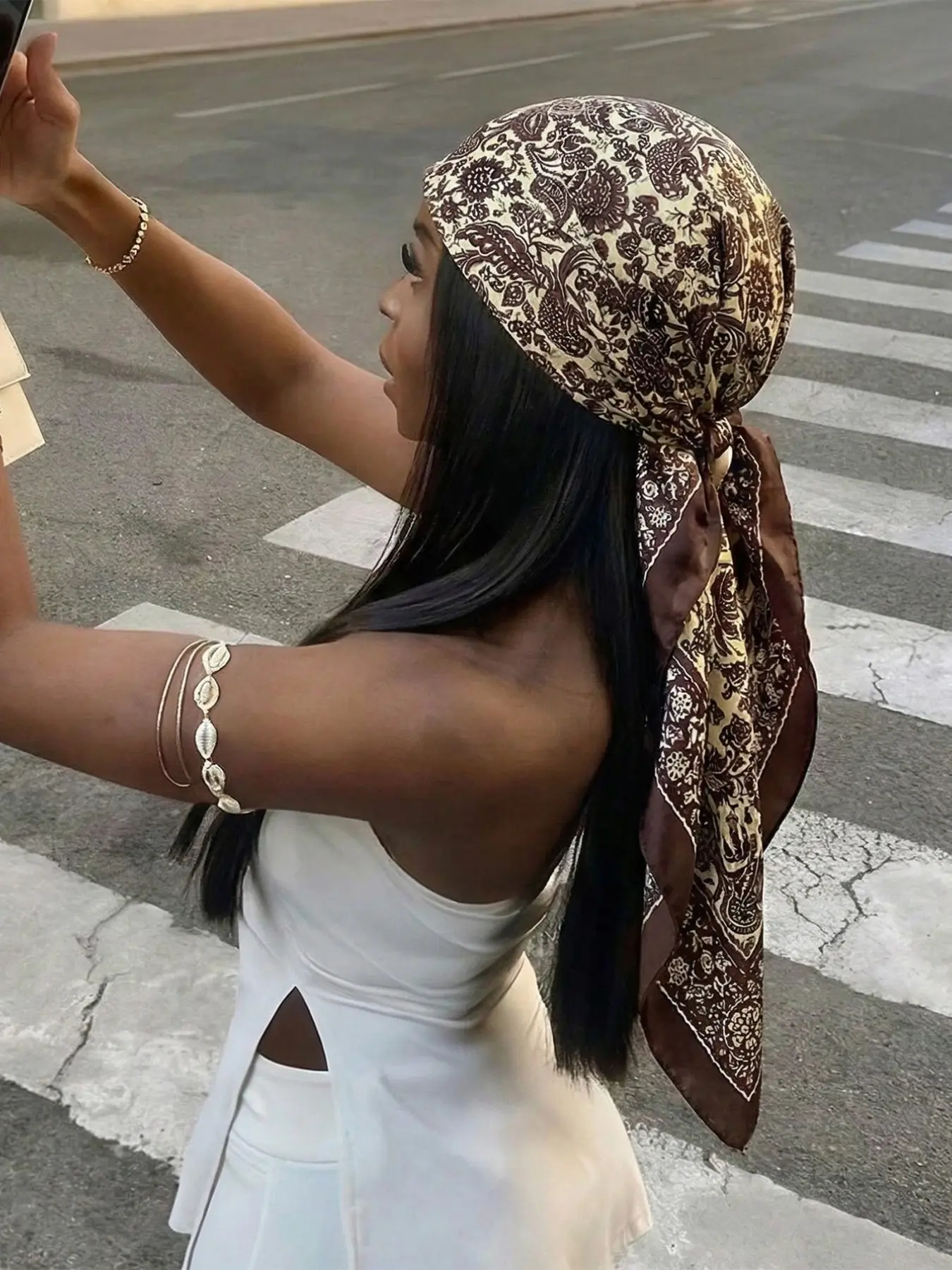 1pc Women's Bohemian Style Leopard Chain Print Bandana Scarf For Hair, Casual Street Wear Sun Protection Fashion Headscarf Shawl, Suitable For Daily Wear