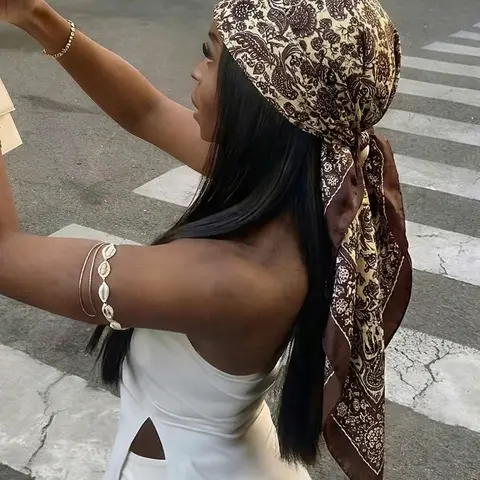 1pc Women's Bohemian Style Leopard Chain Print Bandana Scarf For Hair, Fashion Hair Scarves, Casual Street Wear Sun Protection Shawl, Suitable For Daily Wear