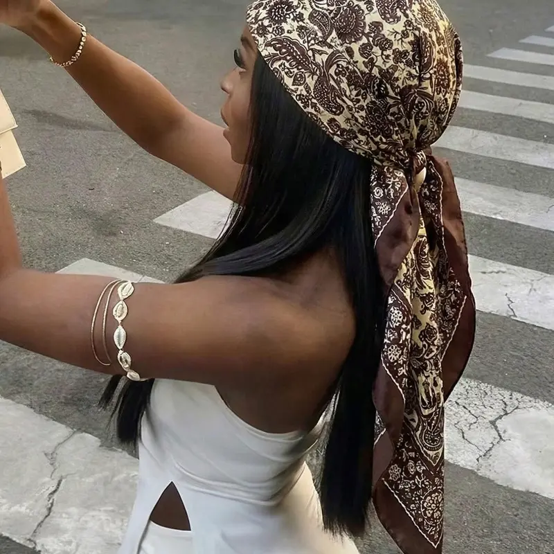 1pc Women's Bohemian Style Leopard Chain Print Bandana Scarf For Hair, Fashion Hair Scarves, Casual Street Wear Sun Protection Shawl, Suitable For Daily Wear