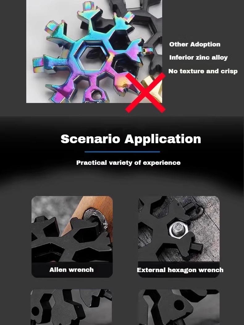 Multifunctional Snowflake Wrench Keychain Portable Hexagon High Carbon Steel Octagonal Mini Wrench Tool Universal Portable