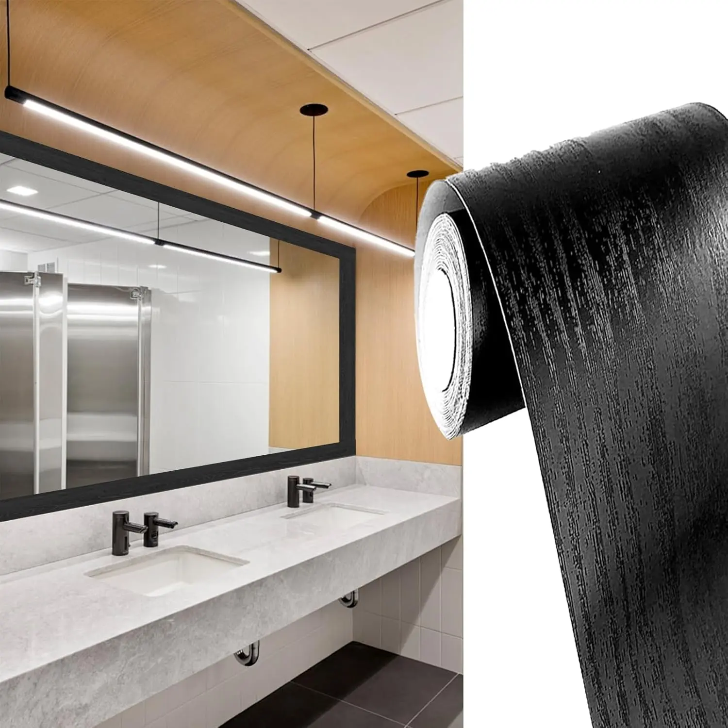 Peel & Stick Wood Grain Wallpaper Border - 32FT/2"x393" Removable Waterproof Sticker for Bathroom, Kitchen, Living Room, Corridor - Custom Shape Wall Decor, Mirror Frame Accessory for Women, Cost-Effective, 2 Inches X 32.8 Feet