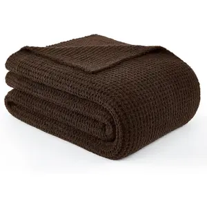 Brown Waffle Throw Blanket for Couch Bed, Reversible Super Soft Plush Knitted Blanket, Lightweight Cozy Fuzzy  Throw for Sofa Chair, Textured Blanket for  Decor,  50"x60"