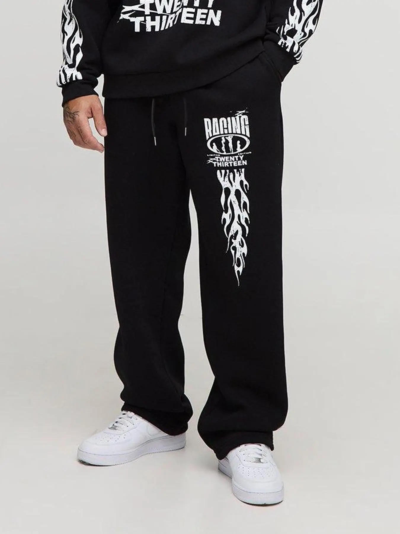 Street Style Men's Graphic Sport Pants, American Motorcycle Wind Racing Flame Twenty Thirteen Letter Print, Unisex, All Seasons