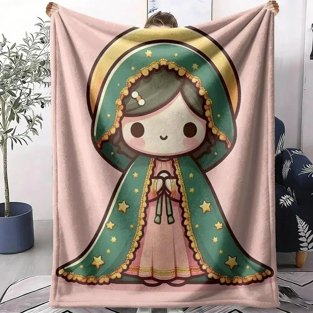 Cute Our Lady of Guadalupe Virgin Mary Flannel Printed Blanket - Soft Throws, Breathable, Cozy, Lightweight, Portable Multi-Size Kids' Bedding Accessory for Sofa, Bedroom - Cold Gentle Wash Devotional Faith Gift for Birthday, Christmas