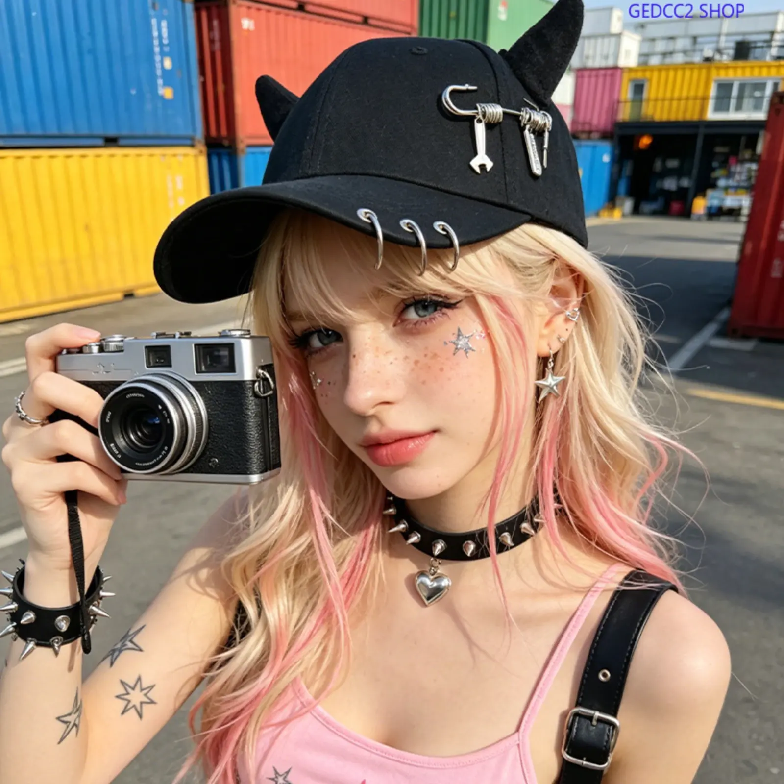 Y2K Metal Detail Baseball Cap for Men & Women, Unique Ear Design Adjustable Streetwear Hat, Casual Fashion Sun Cap