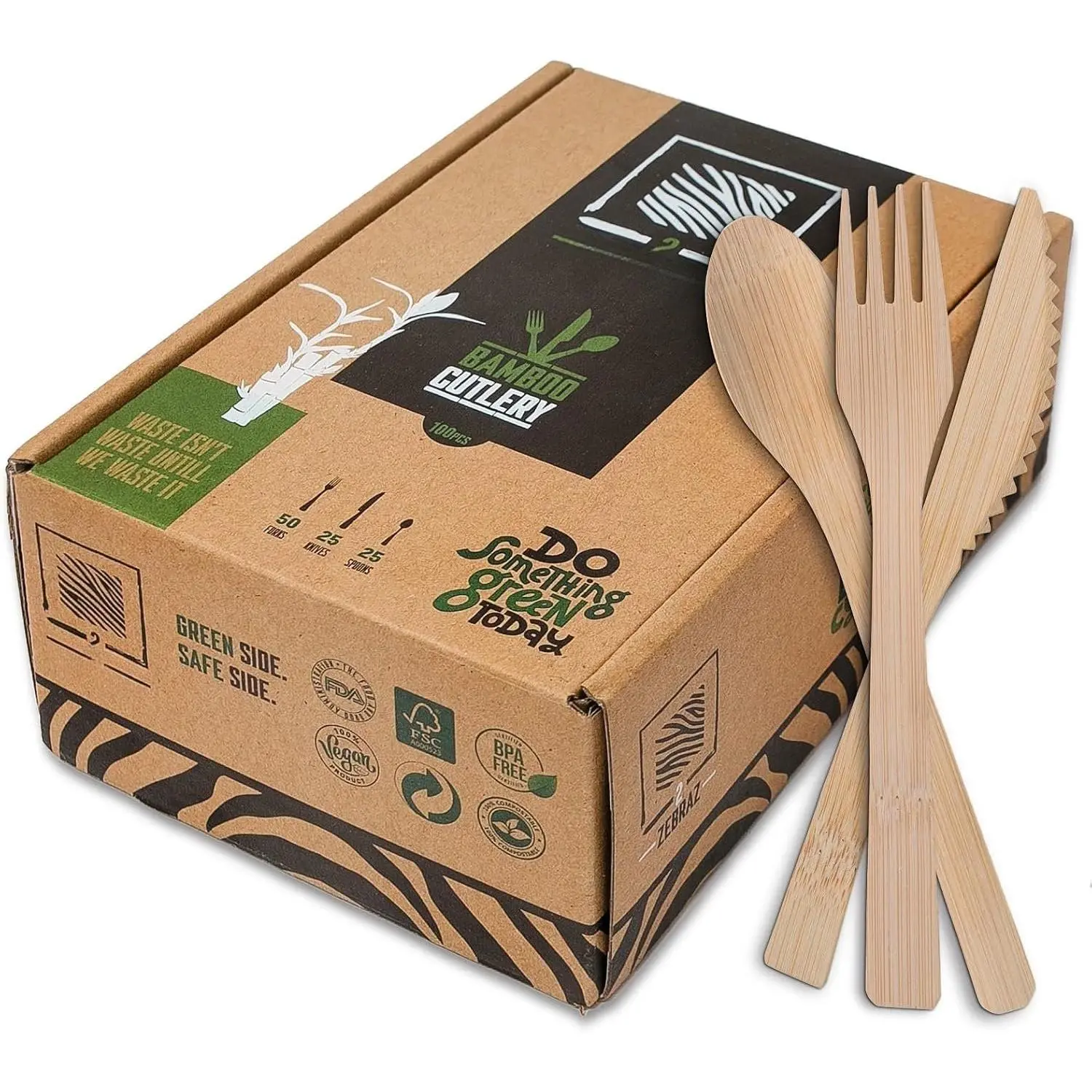 Cutlery Set 100 count Disposable - 50 Fork 5  5 Spoon | Heavy-duty    flatware for parties, weddings, BBQ, camping and catering; sturdy silverware alternative