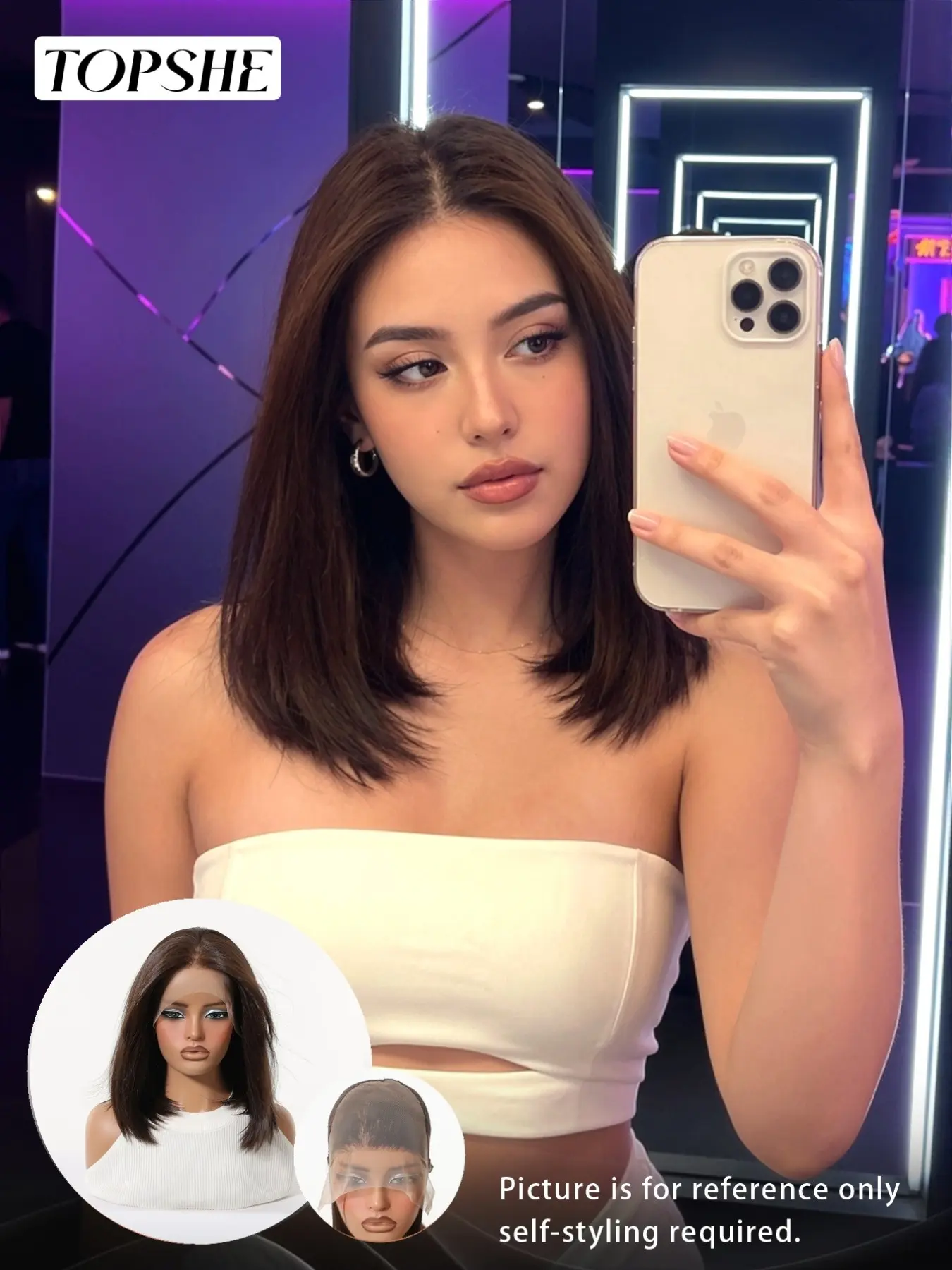 Topshe 13*6 Glue-Free Lace Front Wig, Chocolate Short Hair, Breathable Lace, Straight Hair, Heat-Resistant, Comfortable, Easy to Wear