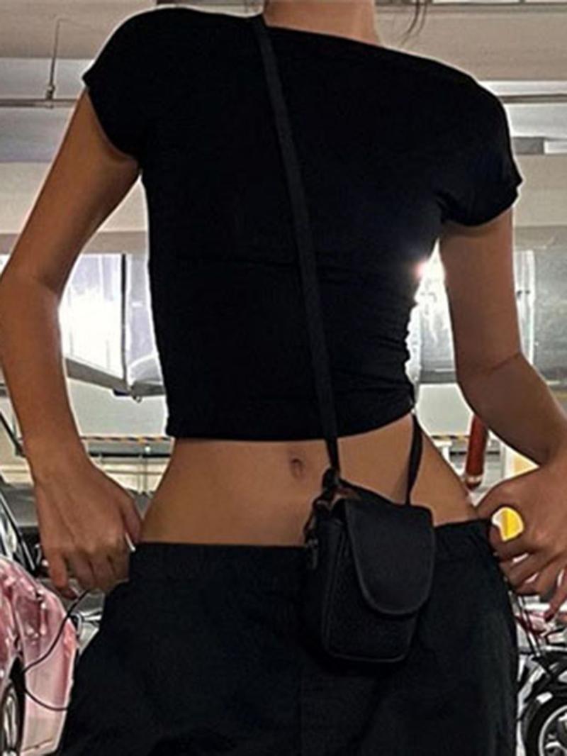 Women's Backless Boat Neck Crop Tee, Lady Comfort Casual Short Sleeve T-Shirt, Ladies Clothes for Daily Streetwear, Tops