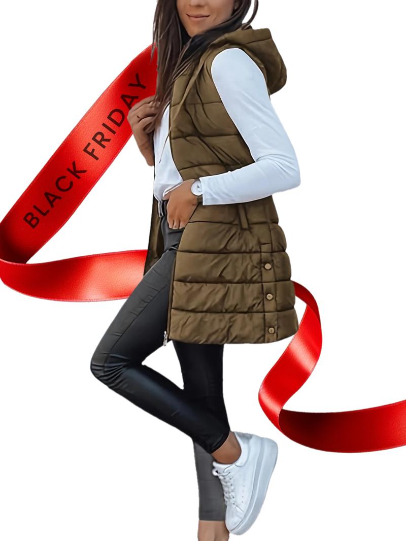 BIGWIG Solid Color Hooded Zipper Vest Jacket Women's Clothing