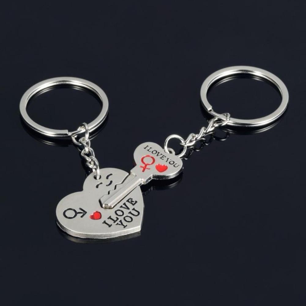 2Pcs Couple Heart Keychain Set, Cute Matching Key Ring for Lovers, Fashion Jewelry Gift for Men & Women