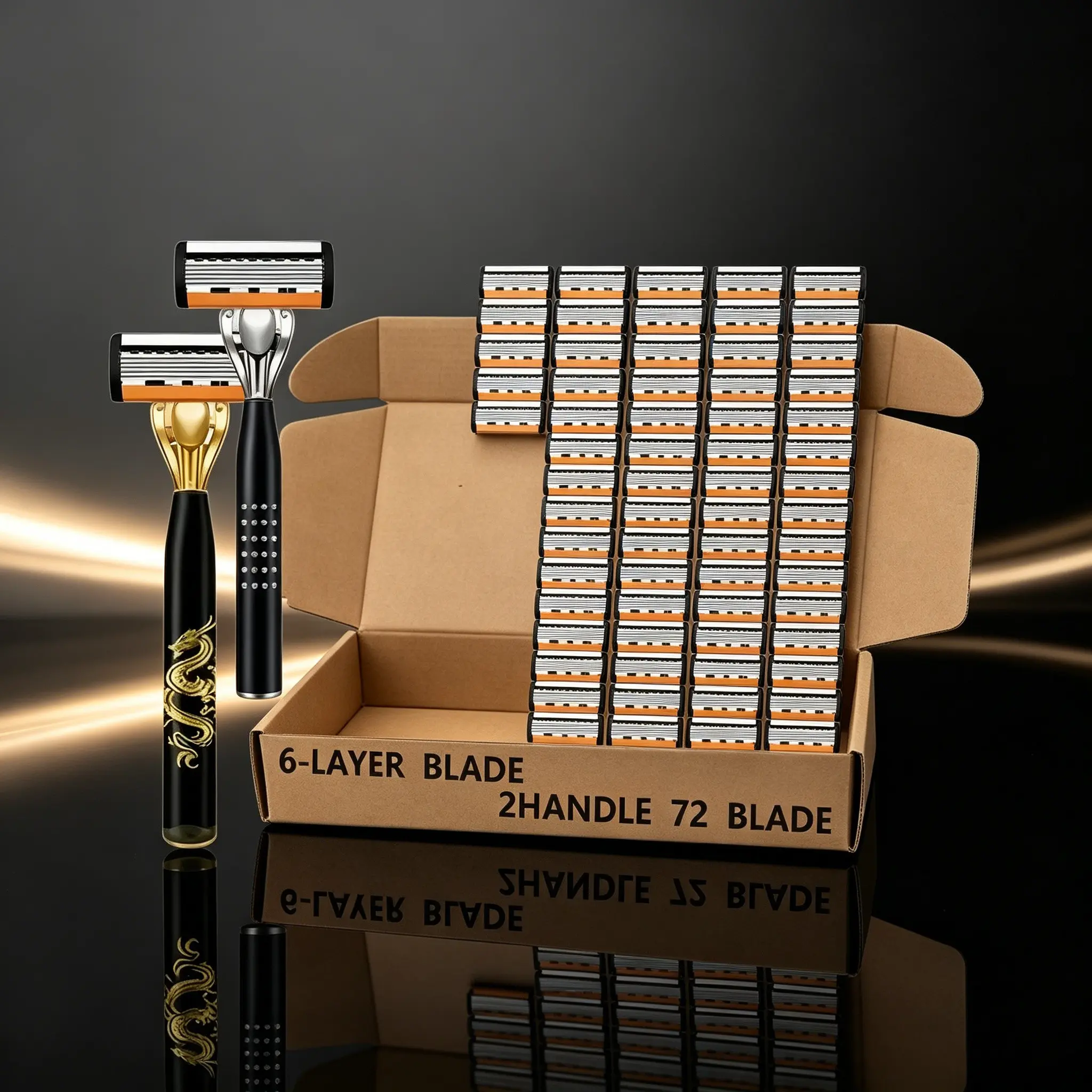 Classic Men's Razor Set with 72 Ultra-Sharp Stainless Steel Blades, Safe Smooth Painless Shaving, 2 Non-Slip Handles, Ideal Holiday Gift
