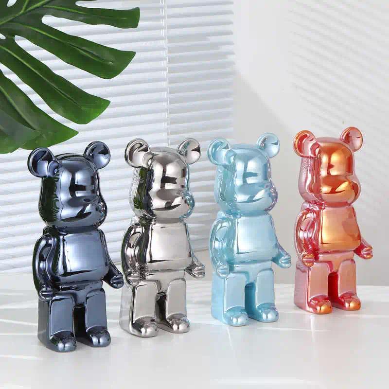 Aesthetic Bear Figure Catoon Ceramics Bear Statue Cute Animal Figurine Sculpture Luxury Livingroom Decoration Desk Accessories