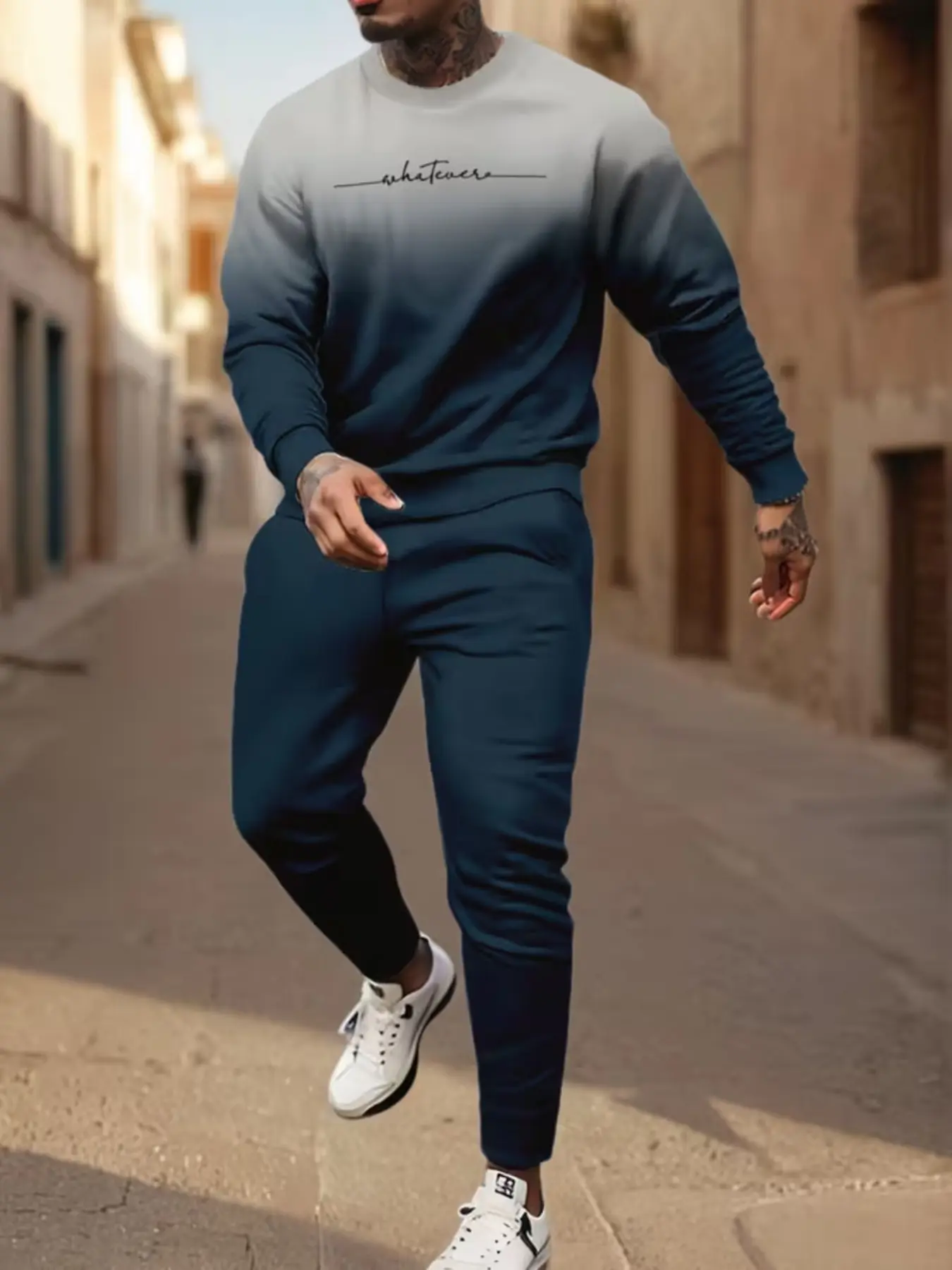 Gradient Blur Sweatshirt Set for Men, Casual Long Sleeve Sweatshirt and Pants, Comfortable Daily, Fall & Winter Fashion