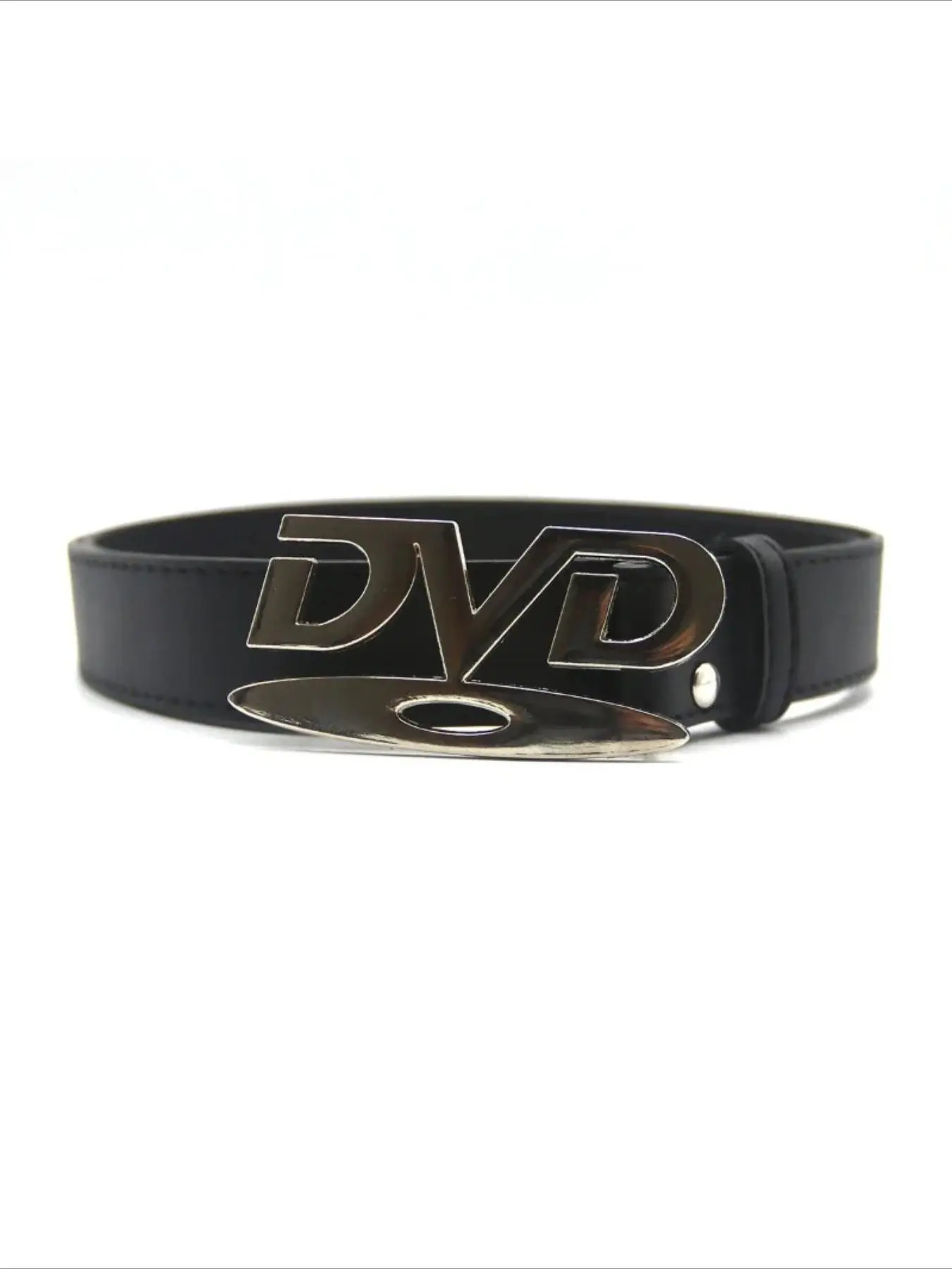 Unisex Nostalgic DVD Buckle Belt, Casual Style Belts, Black White Two-Tone Design, Versatile Accessory for Jeans, Pu Buckle Belt