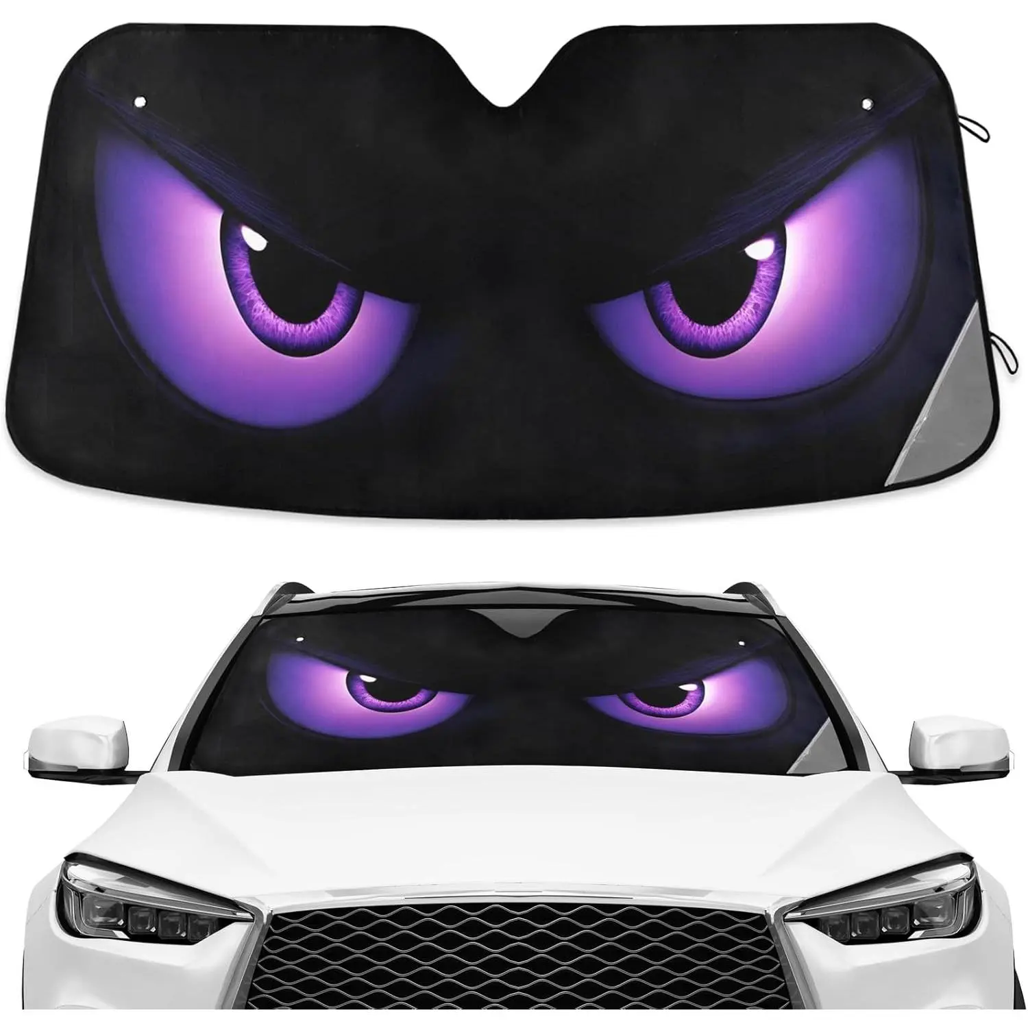 Evil Purple Eyes Black Windshield Sunshade Car Sun Shade Foldable Front Window Covers Blocks UV Rays Visor Protector Accordion for Truck SUV Accessories