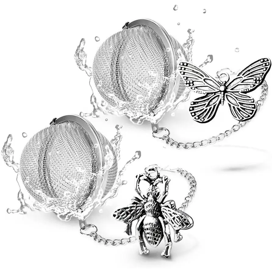 2 Pcs Stainless Steel Tea Infuser Set - Honeybee & Butterfly Charm Pendant Ball Steepers, Loose Leaf Tea Strainers, Gift Idea for Women, 2 Pcs Butterfly And Honeybee, Ball Shape