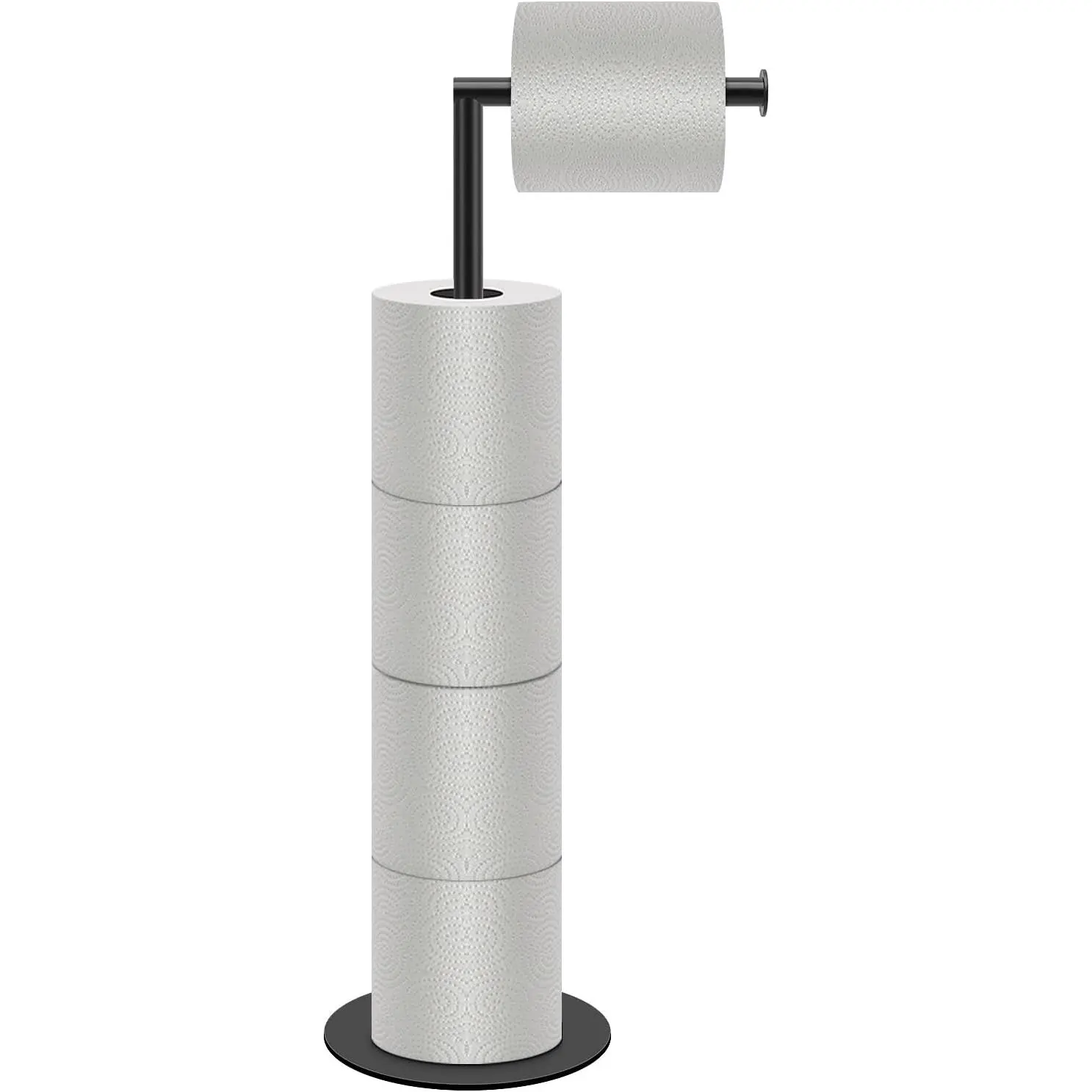 Bath Toilet Paper Holder Stand- Modern Tissue Roll Holder Standing with Balanced Base, Rustproof Toilet Roll Holder for Bathroom/Kitchen Countertop (Matte Black, Metal Base)