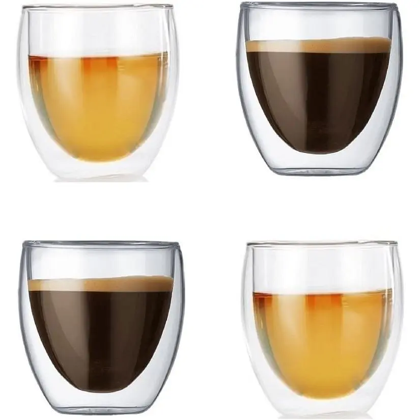 Gmark 2.7 oz Double Wall Insulated Borosilicate Glass Espresso Cups Set of 4, Mini Demitasse Shot Glasses for Coffee Bar Accessories & Tea, GM2028