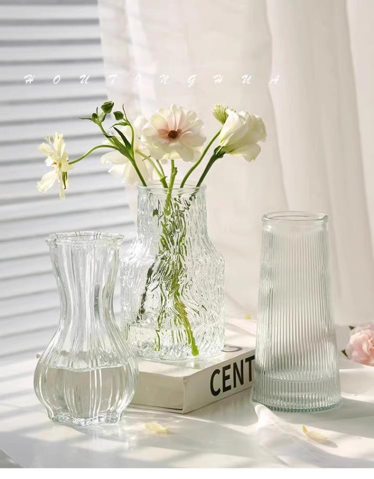 Glacier Pattern Glass Vase, Premium Social Media Style Transparent Flower Holder, Thickened Durable Water Cultivation Container, Living Room Table Rose Fresh Flower Decorative Ornament