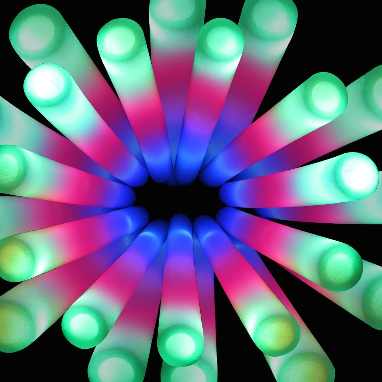 100 Pack LED Glow Sticks, Bulk Foam Glow Sticks with 3 Modes Colorful Flashing, Bulk Party Pack for Wedding, Raves, Concert, Camping, Sporting Events, Pool Party