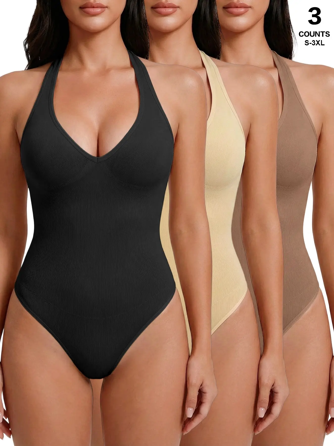 Women's Seamless Halter Neck Bodypack Romper, Backless Sexy Underwear Shapewear Bodysuit, Snatched Waist Shaper Top, Casual Fashion Basic Chic Minimalist Jumpsuit for All Seasons