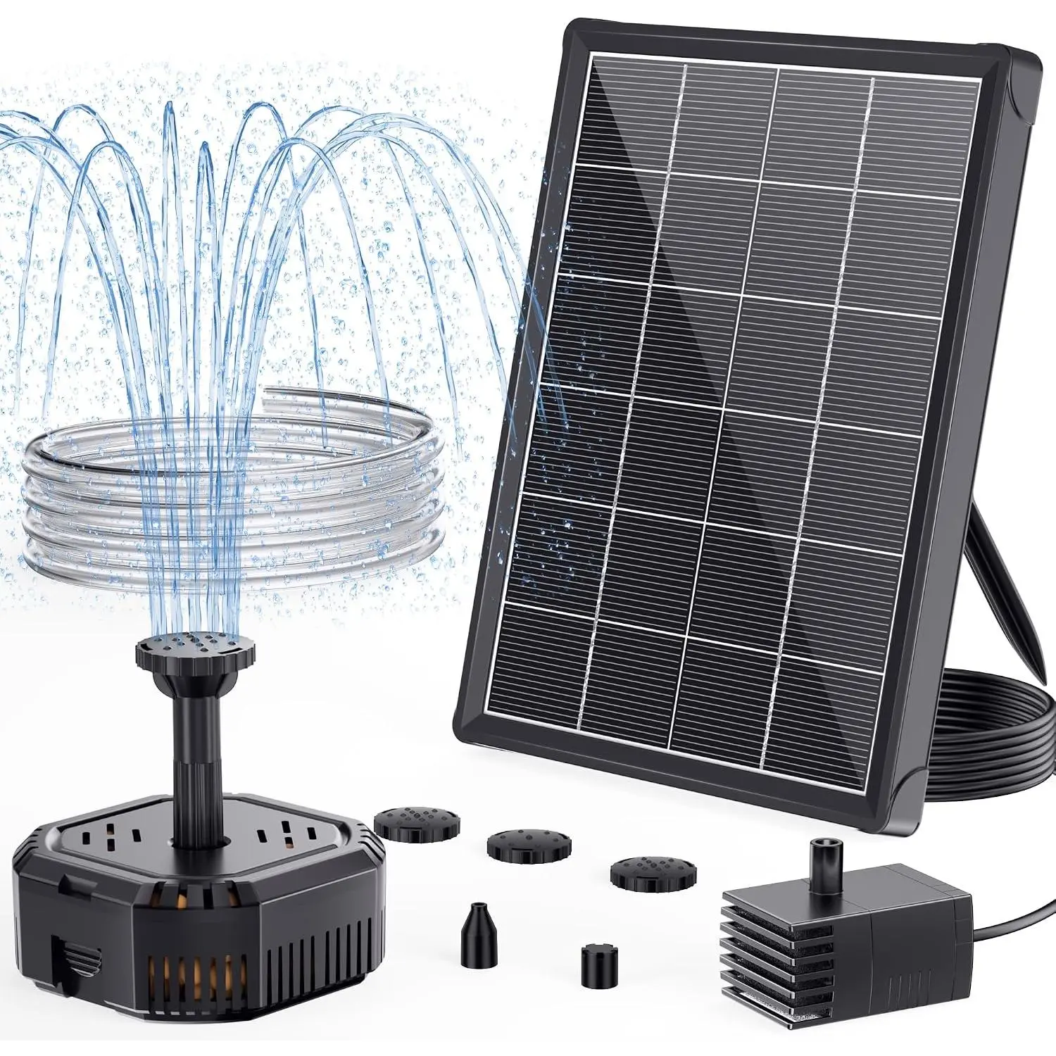 Solar Pond Filter with Fountain Pump, 4W Solar Fountain Pump with Pond Filter Kit, Solar Water Pump with Nozzles & PVC Tubing for Bird Bath, Water Garden, Fish Tank, Backyard Decor