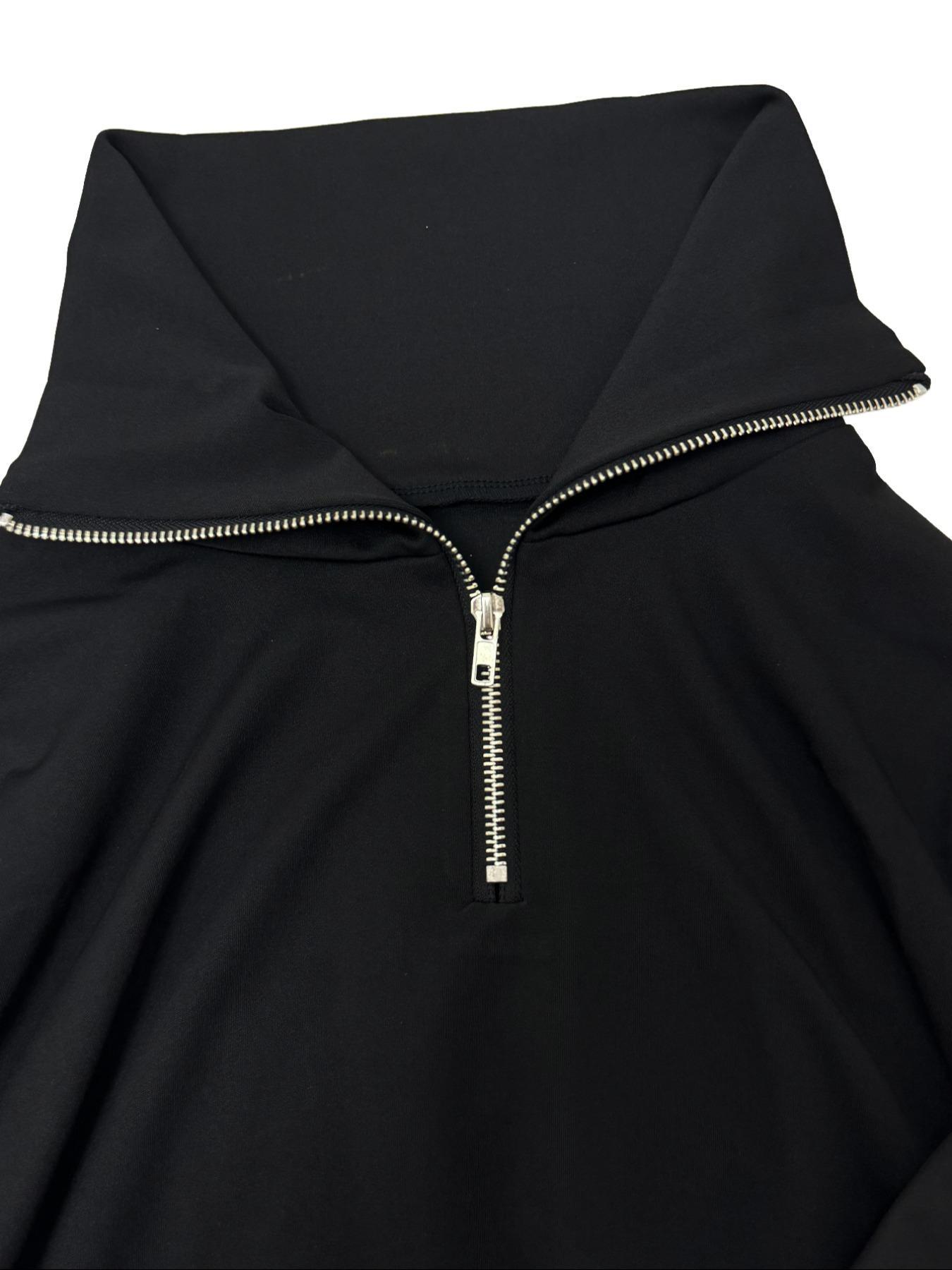 Pure Color Half-Zip Shoulder Pad Sporty Top Long Pants Set, Casual Loose-Fitting Short Upper Long Lower, Perfect for Spring Summer