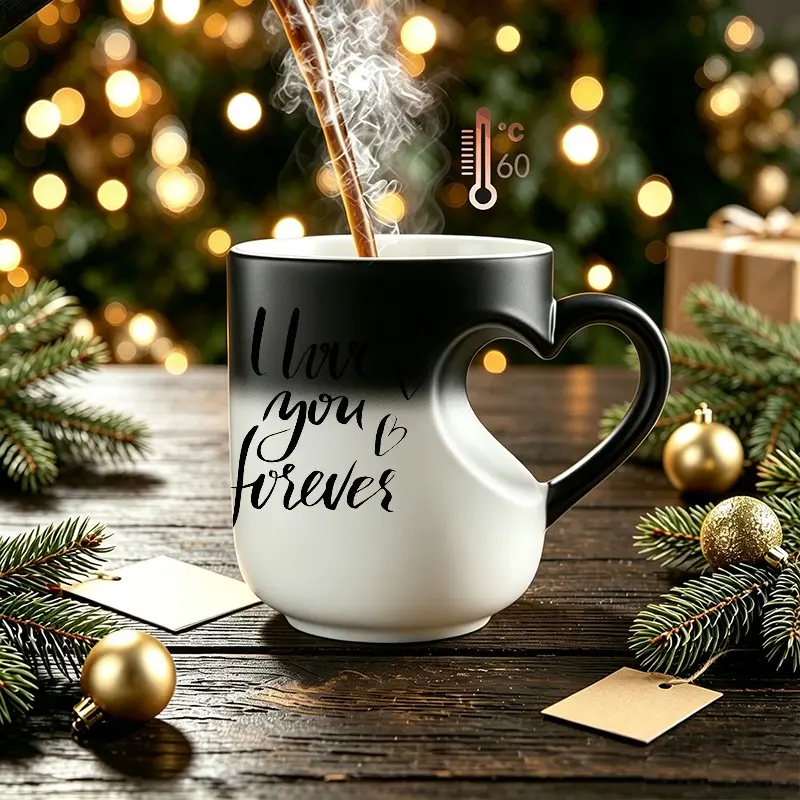 I Love you forever: Heart Shape Ceramic Mug - ldeal Collectible!Heat-Sensitive Ceramic Mug with charming Color-changing Magic. Heart-shaped Handle, 110z/330Ml, Gift for Partner And Family, Perfect Gift for Thanksgiving, Halloween, and Christmas
