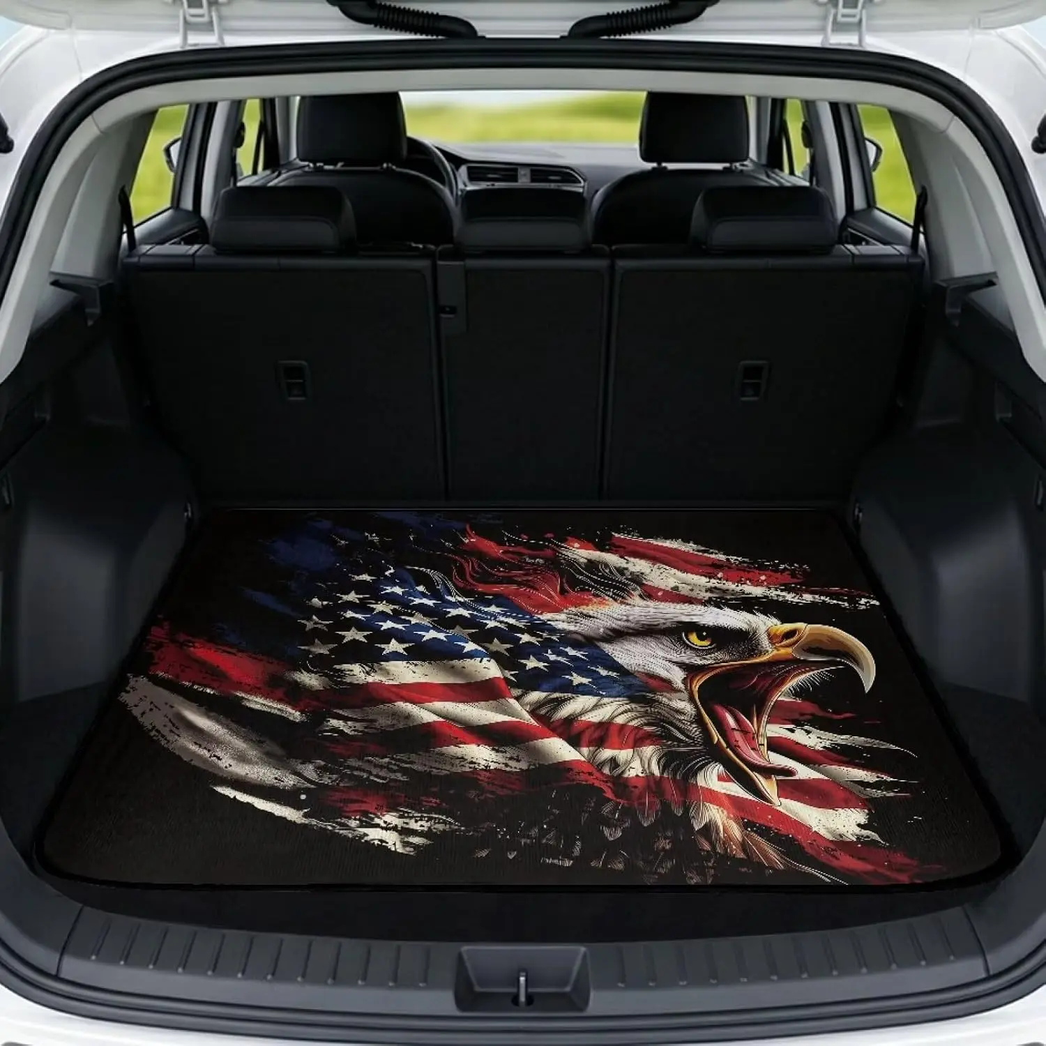 American Flag Eagle Car Trunk Mat Non-Slip All Weather Trunk Protection Cargo Liner Anti-Scratch Full Protection Universal Fit for Most Vehicle